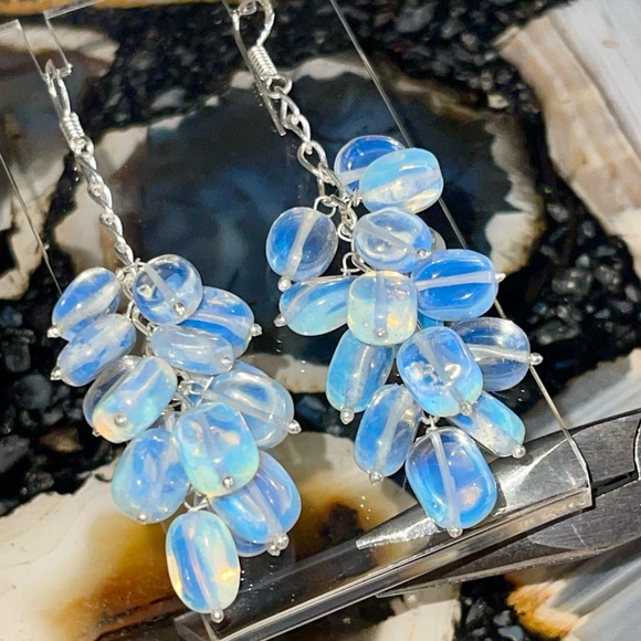 Milky Iridescent Opalite Earrings 2 1/2” - Picture 11 of 17